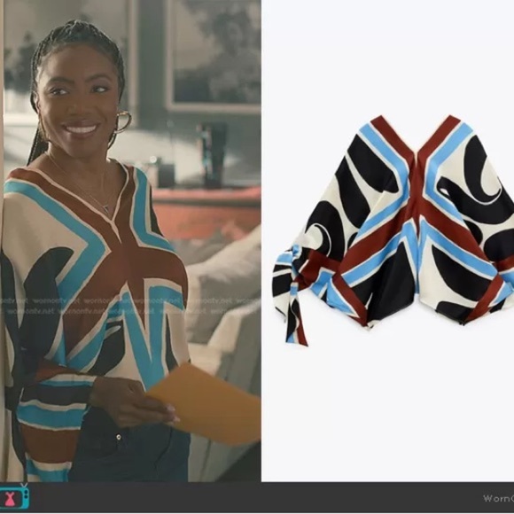 ZARA PRINTED BLOUSE WITH TIES ECRU - Picture 10 of 10